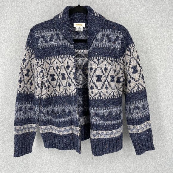 Talbots Womens Vintage Wool Full Zip Cardigan Sweater Size S Petite Blue Nordic - Picture 2 of 10